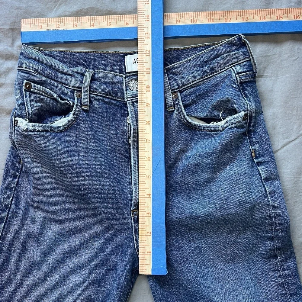 AGOLDE Riley Jeans Womens Size 26x26 High Rise Slim Straight Crop Blue Frequency